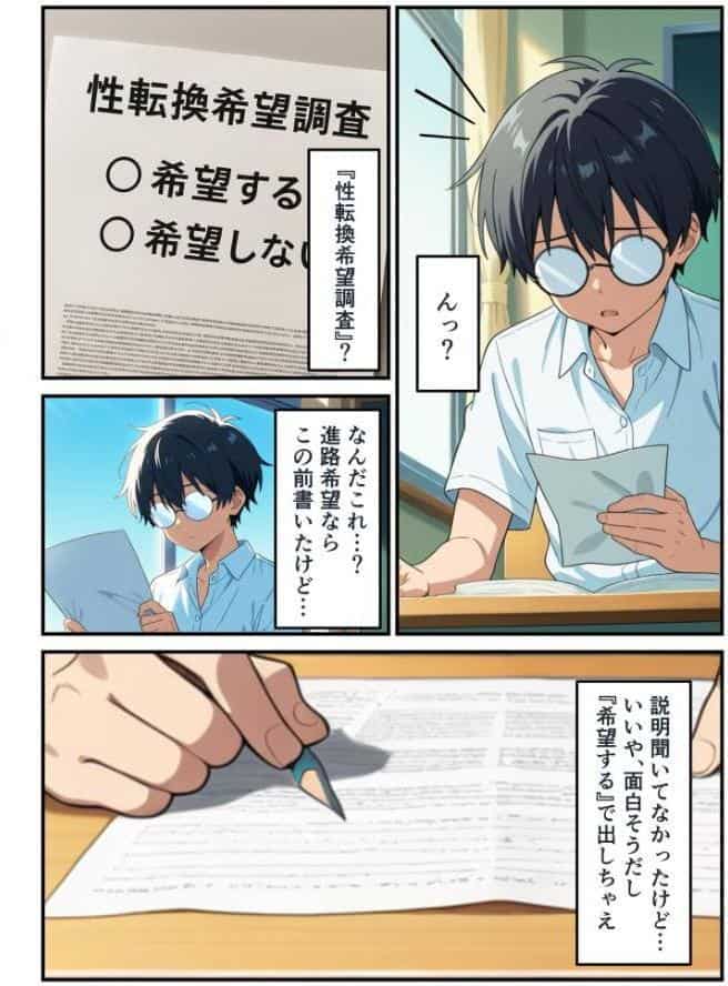 性転換希望調査に僕だけ希望するで出した結果、本当に女の子になってしまった話